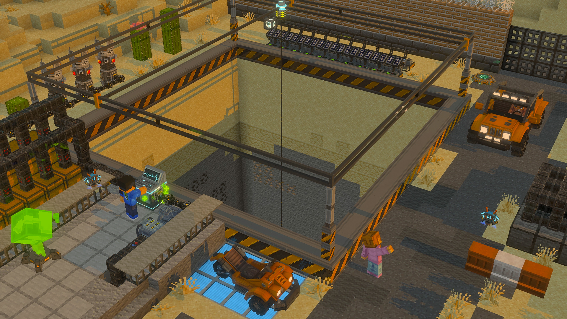 An Advanced Miner carving a 15x15 pit in the desert