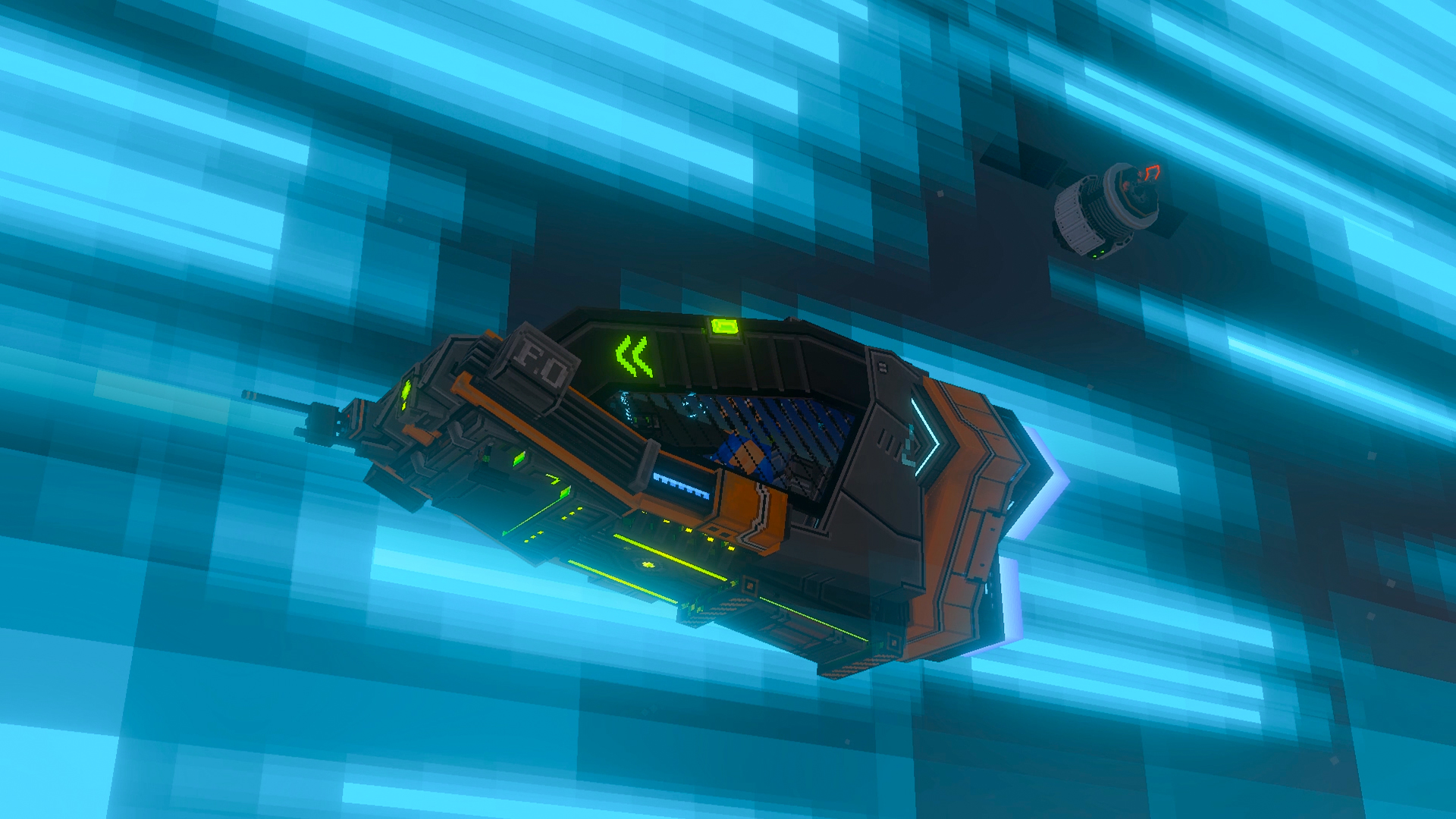 A spaceship jumping to hyperdrive between dimensions